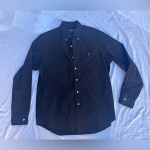 Ralph Lauren Black Button-Down Shirt with Purple Logo Mens Size Large